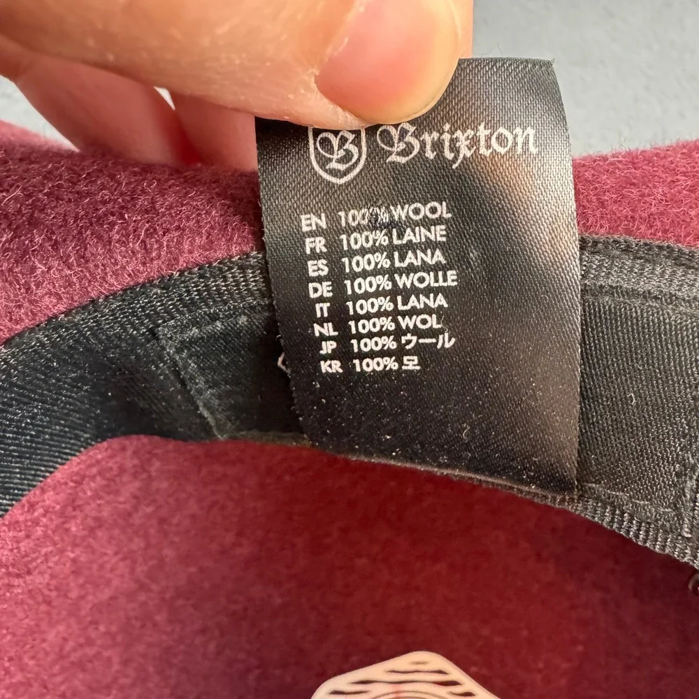 Brixton Wide Brim Wool Round‎ Top Hat Womens Small Burgundy/Wine Felt Ribbon Bow